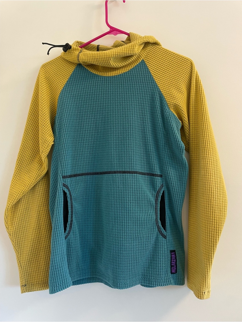 Melanzana Yellow and Teal Micro Grid Hoodie